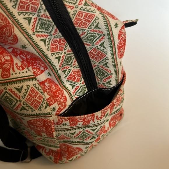 Elephant Print Mini Backpack Orange Green - Picture 4 of 8